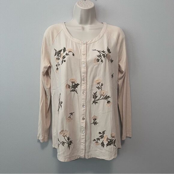 J.Jill Embroidered Woven Floral Button Down Long Sleeve Shirt Size S - Picture 1 of 9